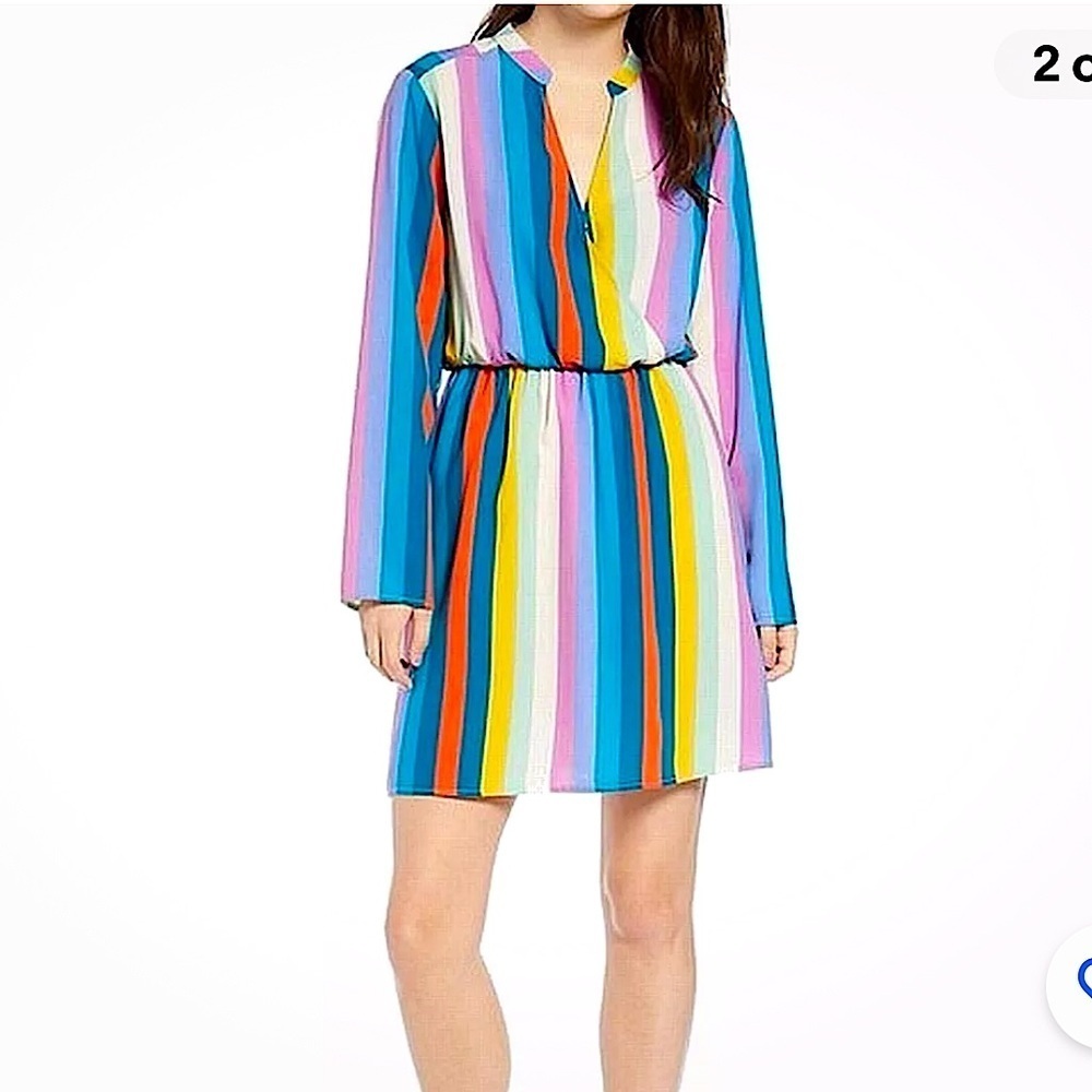 All in Favor Lily Surplice Sheath Dress size small long sleeve vneck multicolor